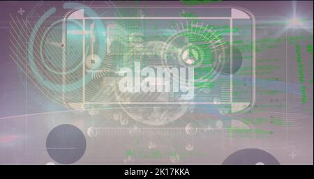 Image of data processing over clock and globe Stock Photo