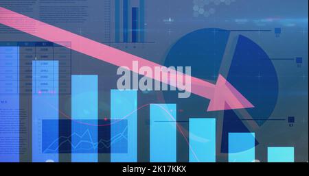 Image of data processing over blue background Stock Photo