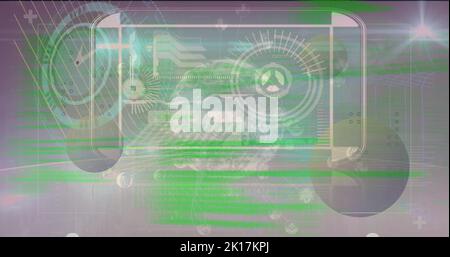Image of data processing over clock and globe Stock Photo