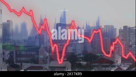 Image of data processing over cityscape Stock Photo
