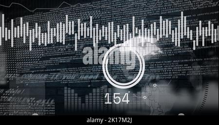 Image of scope scanning and globe over data processing on black background Stock Photo