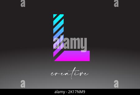 Purple Blue Neon Lines Letter L Logo Design with Creative Lines Cut on half of The Letter in Black and White Colors Vector. Stock Vector