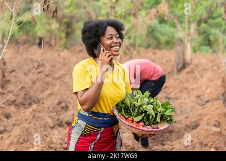 female african farmer making a phone call Stock Photo
