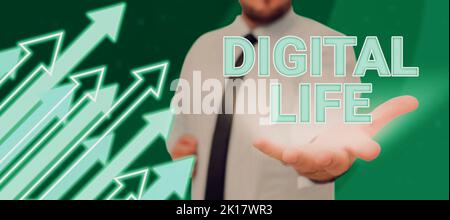 Hand writing sign Digital Life. Word for Living in a world interconnected through Internet Multimedia Stock Photo