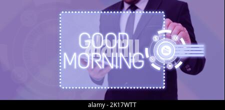 Writing displaying text Good Morning. Conceptual photo A conventional expression at meeting or parting in the morning Stock Photo