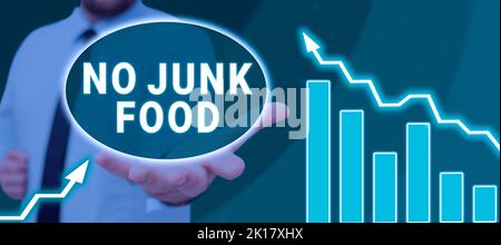 Sign displaying No Junk Food. Business concept Stop eating unhealthy things go on a diet give up burgers fries Stock Photo