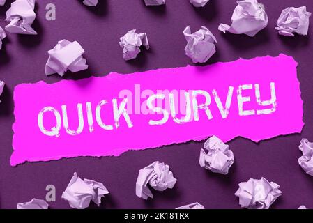 Sign displaying Quick Survey. Business overview Conduct fast check on condition value situation of something Stock Photo