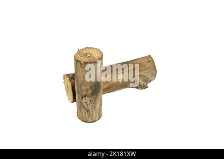 logs wood on white background. Studio photo. Split wood. for winter time heating. Stock Photo
