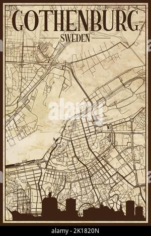 Framed downtown streets network printout map of GOTHENBURG, SWEDEN Stock Vector