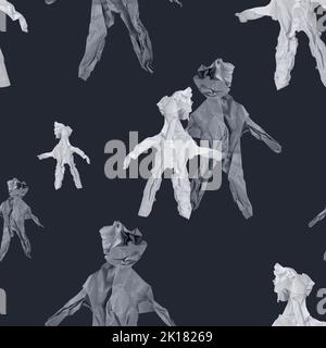 Paper people seamless pattern. Human figurines made of crumpled paper. Stock Photo