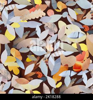Paper cut leaves seamless pattern. Flat lay collage. Stock Photo