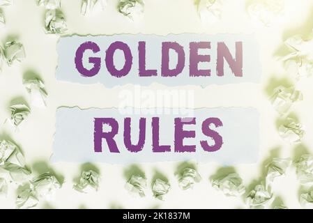 Handwriting text Golden Rules. Conceptual photo Basic principle that should be followed Important Principle Stock Photo