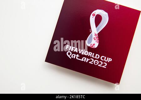 LONDON, UK - September 2022: Official logo for the World Cup 2022 being held in Qatar Stock Photo