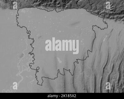 Sylhet, division of Bangladesh. Grayscale elevation map with lakes and rivers Stock Photo