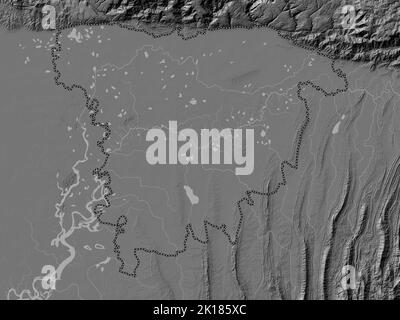 Sylhet, division of Bangladesh. Bilevel elevation map with lakes and rivers Stock Photo