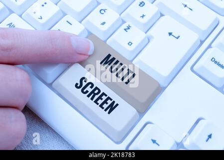 Sign displaying Multi Screen. Concept meaning Having or involving several screen especially in a cinema Stock Photo