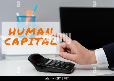 Text caption presenting Human Capital. Business showcase Intangible Collective Resources Competence Capital Education Stock Photo