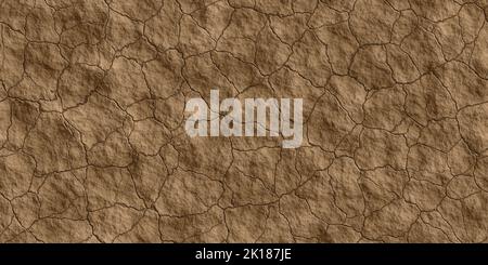 Seamless dry barren cracked dirt or mud background texture. Tileable dried broken brown desert soil with cracks pattern. Global warming, drought or ea Stock Photo