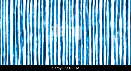 Seamless Hand Drawn Playful loose textured Watercolor Vertical Pin Stripes pattern in indigo blue and white. Baby boy or nautical theme. High resoluti Stock Photo