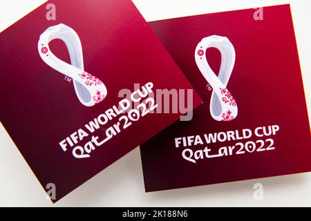 LONDON, UK - September 2022: Official logo for the World Cup 2022 being held in Qatar Stock Photo