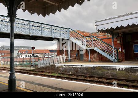 Woodbridge, Suffolk, UK - 16 September 2022  The footbridge at the train station. Stock Photo