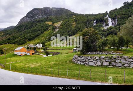 Briksdalen and Olden, Stryn, Vestland, Norway. Stock Photo