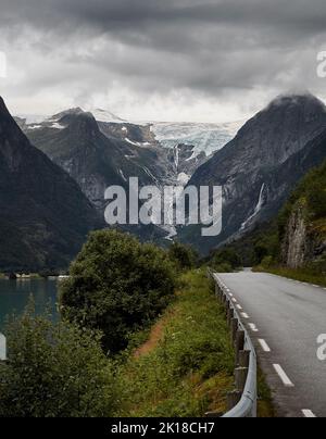 Briksdalen and Olden, Stryn, Vestland, Norway. Stock Photo