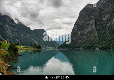 Briksdalen and Olden, Stryn, Vestland, Norway. Stock Photo