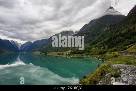 Briksdalen and Olden, Stryn, Vestland, Norway. Stock Photo