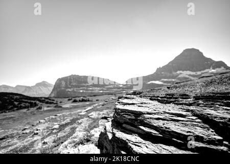 Sedimentary rock outcrop along Logan Pass trail in Glacier National Park, Montana.  Stock Photo