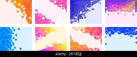 Color triangles background template. Corner gradient triangle pattern, creative triangulation poster with free space for text vector backdrop set Stock Vector