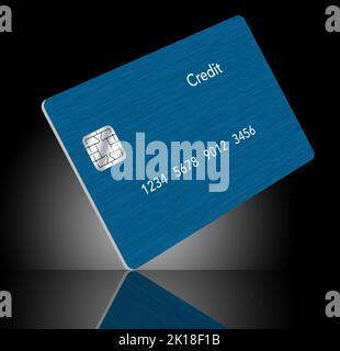 A blue generic credit card is seen reflected in a polished surface in this 3-d illustration. Stock Photo