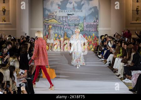 London, UK. 16th September, 2022. Models walk the runway during Paul Costelloe's Spring/ Summer 2023 show at London Fashion Week. Credit: Wiktor Szymanowicz/Alamy Live News Stock Photo