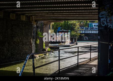 Camden canal leading to Camden Lock, the area is known for alternative fashion and music, Camden Town, London, England, UK Stock Photo