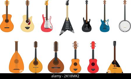 Vector illustration set of string instruments playing by plucking the strings Stock Vector