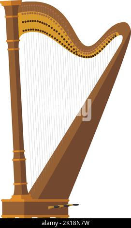 Vector illustration of a harp in cartoon style isolated on white background Stock Vector