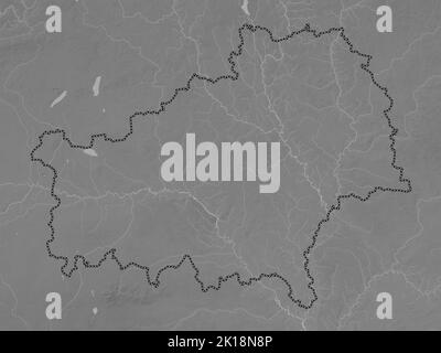 Homyel', region of Belarus. Grayscale elevation map with lakes and rivers Stock Photo