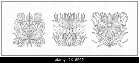 Art nouveau style flower plant basic element. 1920-1930 years vintage design. Symbol motif design. Stock Vector