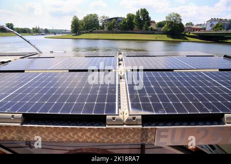 Cracow. Krakow. Poland. Solar panels on deck of the ship. Power source. Stock Photo