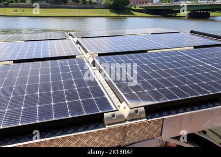 Cracow. Krakow. Poland. Solar panels on deck of the ship. Power source. Stock Photo