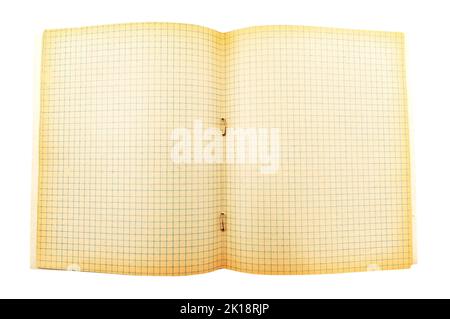 The texture of the notebook in a cage. Opened school notebook Stock Photo
