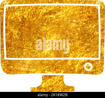 Desktop computer icon in gold glitter texture. Sparkle luxury style ...