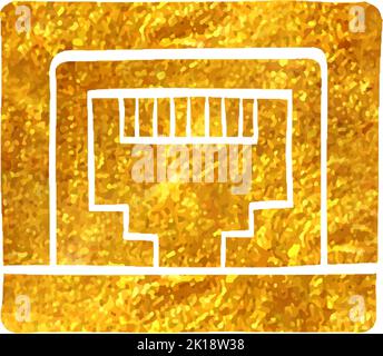 Hand drawn Local area connector icon in gold foil texture vector illustration Stock Vector