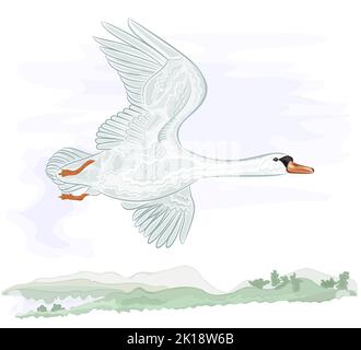 Flying high swan vector illustration Stock Vector