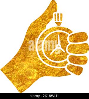 Hand drawn hand holding stopwatch icon in gold foil texture vector illustration Stock Vector