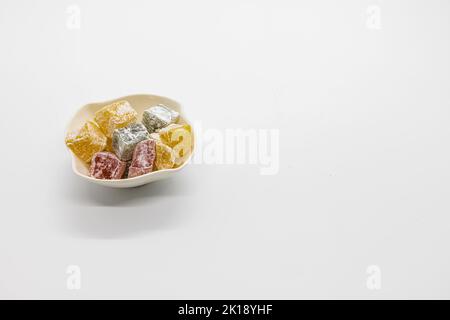 Turkish delight, isolated on white background. Stock Photo