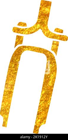 Hand drawn Bicycle suspension fork icon in gold foil texture vector illustration Stock Vector