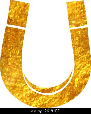 Hand drawn Magnet icon in gold foil texture vector illustration Stock Vector