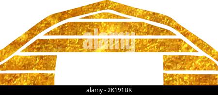 Hand drawn Airplane hangar icon in gold foil texture vector illustration Stock Vector