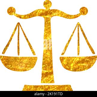 Hand drawn Justice scale icon in gold foil texture vector illustration Stock Vector